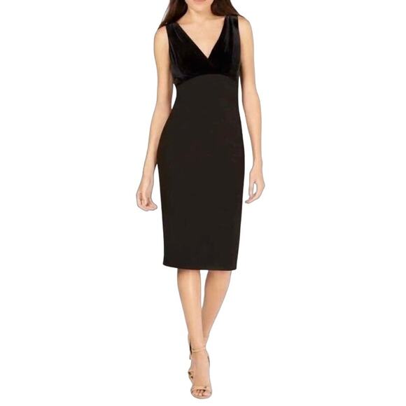 Calvin Klein VELVET Scuba‎ Midi Dress Black Plunge V-Neck Sheath Sleeveless 6 - Picture 2 of 14